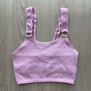 Aerie Ribbed Activewear Buckle Adjustable Tank Top Sports Bra Pink Gold X-Small